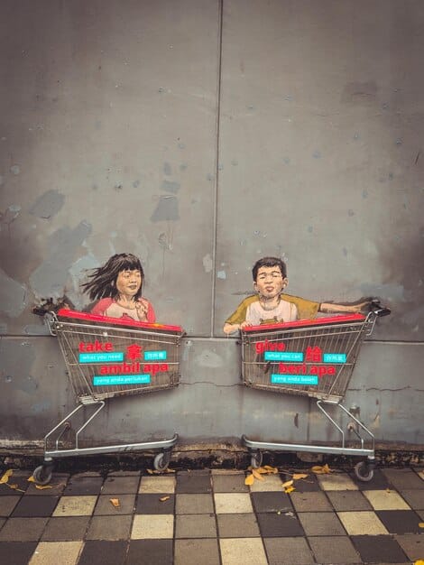 A split image showing two shopping carts: one filled with generic, cheaper products and another with higher-end, imported goods, visually representing the choice consumers face due to the tariff increase.
