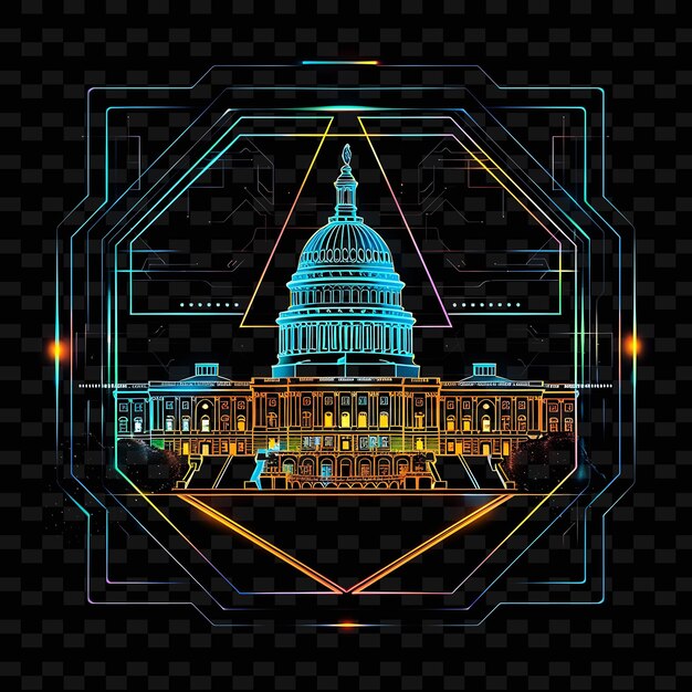 An illustration showing the US Capitol building gradually transforming into a digital interface, symbolizing the potential impact of federal data privacy legislation on digital landscapes. The colors used should be a blend of governmental blues and tech-inspired neon tones.