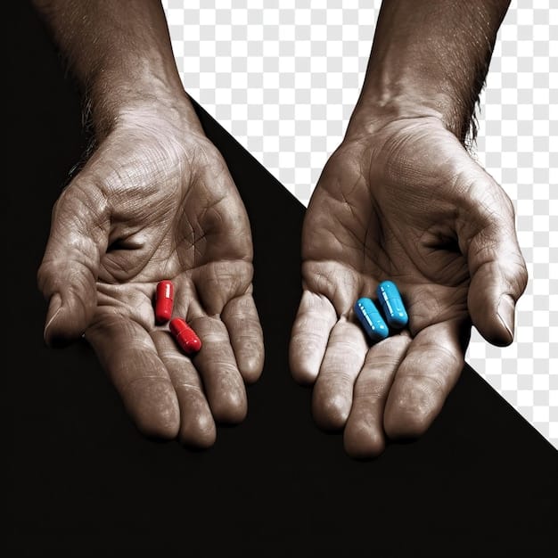 A split image. On one side, a doctor hands medicine to a patient. On the other, a pharmacist fills a prescription.