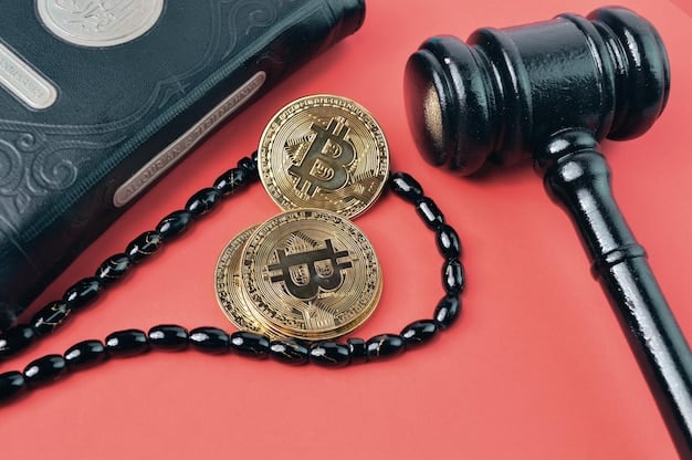 A gavel striking down on a pile of various cryptocurrencies, symbolizing regulatory enforcement.