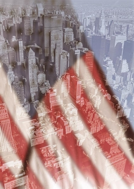 A split image showing contrasting political viewpoints within the US regarding trade policy. One side depicts a scene of American workers benefiting from trade agreements, while the other shows a scene of industries struggling due to international competition.