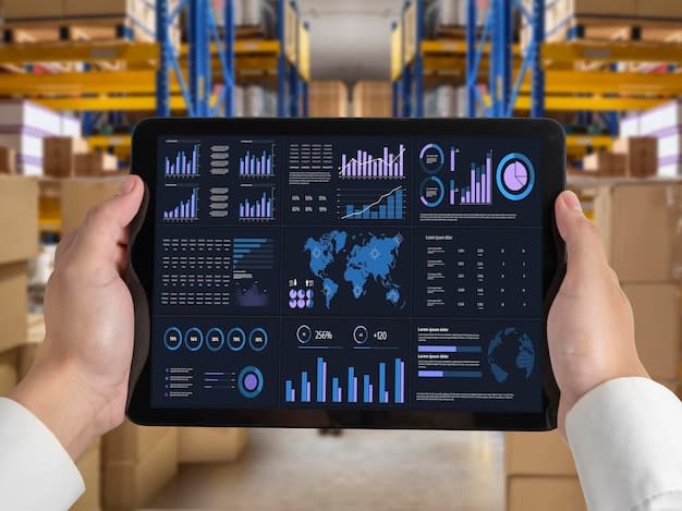 A digital dashboard displaying key supply chain metrics, including supplier locations, inventory levels, transportation routes, and risk assessments, highlighting areas of potential disruption and alternative solutions.