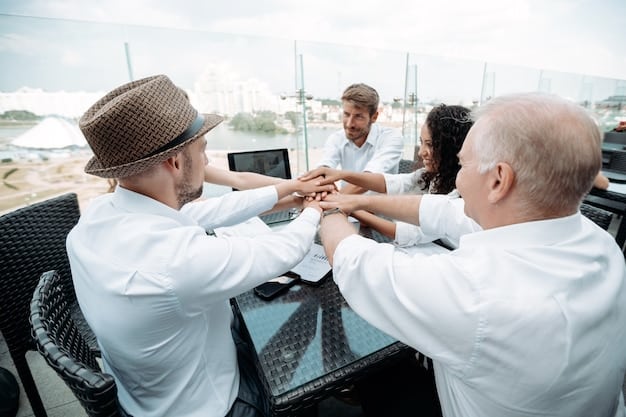 An image showing a project manager shaking hands with an offshore team lead, emphasizing the importance of personal connections in offshore collaborations.