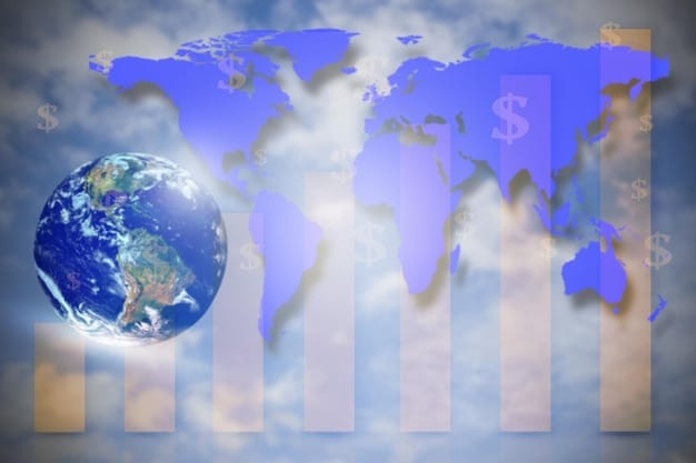 A world map with highlighted regions, symbolizing the potential markets for US businesses expanding internationally.