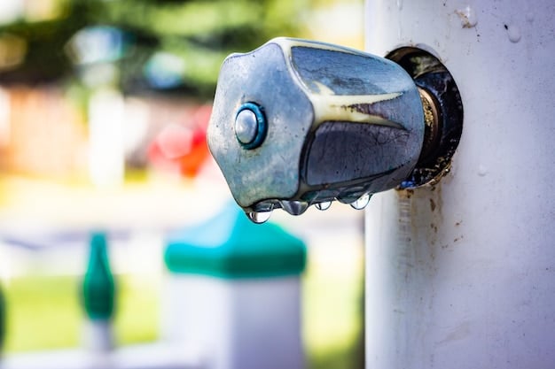 A close-up shot of a smart water meter installed in a residential setting. The meter displays data on water usage, indicating a modern, tech-driven approach to water management. The background includes a typical suburban home, emphasizing the application of smart water technology in everyday life.