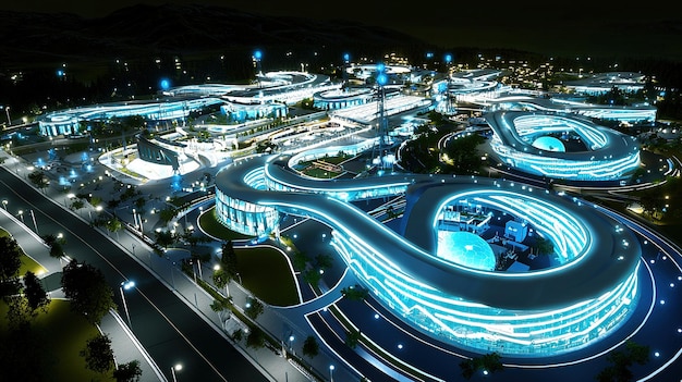 A digital rendering of a smart city with embedded sensors in roads, bridges, and buildings, all connected to a central data monitoring center. The rendering highlights real-time data streams and predictive analytics dashboards.