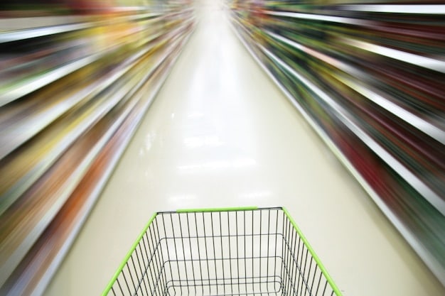 An image of a supermarket aisle filled with various products, highlighting the diversity of choices available to consumers due to international trade.