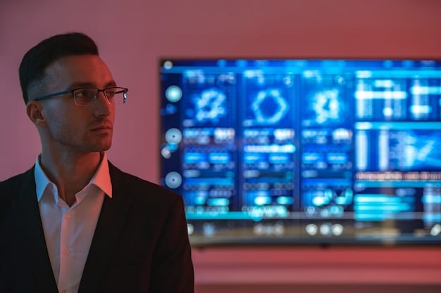 A depiction of security personnel monitoring a bank of screens displaying real-time cybersecurity threat data affecting various sectors of US critical infrastructure.