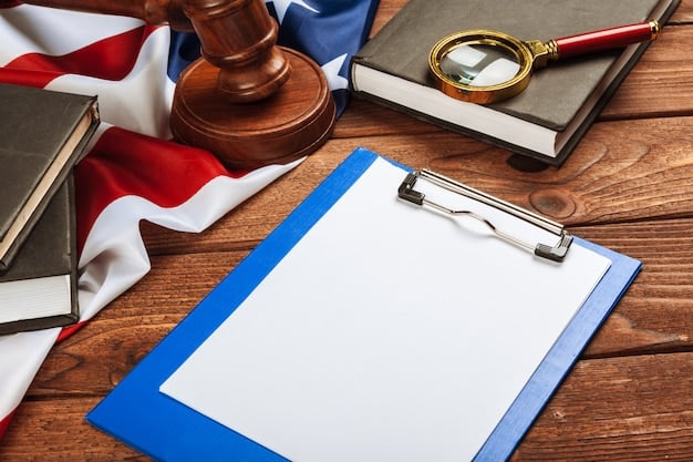 A gavel resting on a stack of legal documents bearing the ICC logo, with a blurred background of a courtroom setting and flags of various nations.