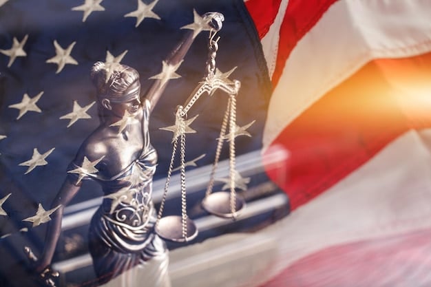 A split image showing on one side the scales of justice and on the other side a shield with the US flag, symbolizing the balance between international justice and national security concerns.