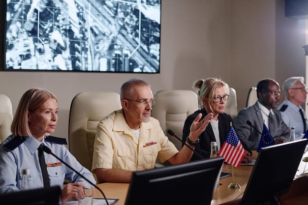 A photograph of a meeting between US diplomats and representatives from the IAEA, focusing on discussions about nuclear safeguards and verification measures.