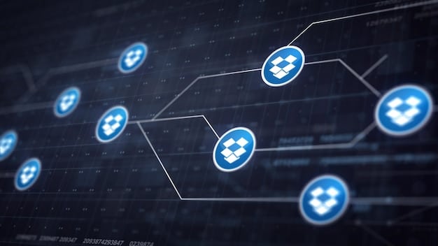 A network of interconnected blockchain nodes forming a shield around digital content, with arrows indicating verification and trust, symbolizing secure information flow.