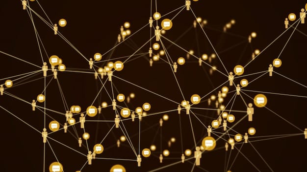 A stylized depiction of interconnected digital networks, with small human faces appearing as nodes within the network, emphasizing data flow and anonymous tracking. The colors are muted, suggesting a pervasive but subtle presence.