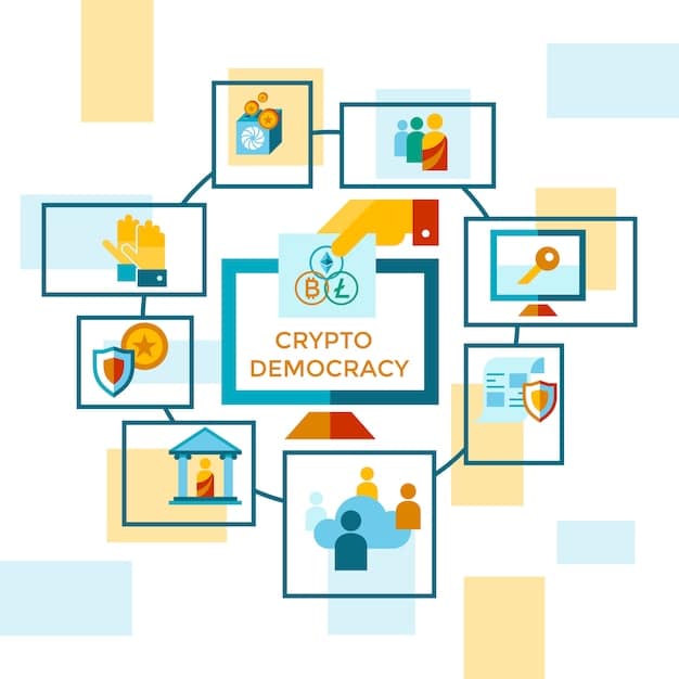 An infographic illustrating data flow from citizen input to government policy using AI and blockchain symbols, emphasizing transparency and efficiency. The image should depict interconnected digital elements.