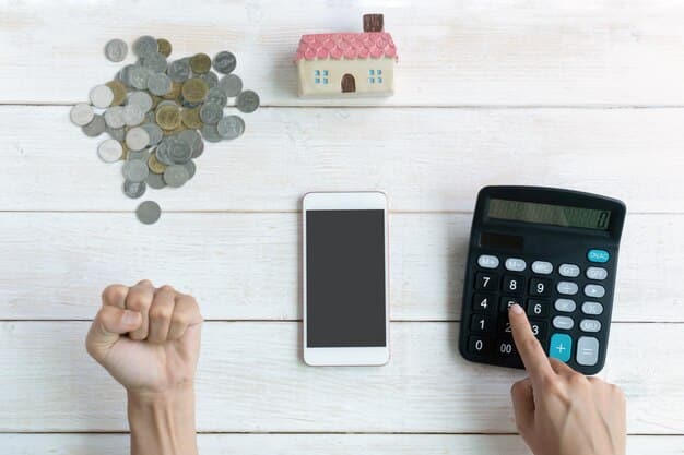 A conceptual image showing a hand holding a calculator over a blurred residential street, symbolizing financial planning for homeowners amidst policy changes.