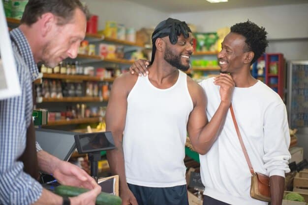A diverse group of people in a grocery store aisle looking at product labels, some with magnifying glasses, emphasizing the consumer's role in understanding new requirements. The focus is on the act of reading and discerning information.