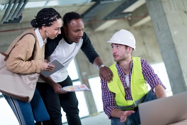 A diverse group of engineers and construction workers collaborating on a large infrastructure project site, with a modern bridge under construction in the background, symbolizing collective effort and progress.