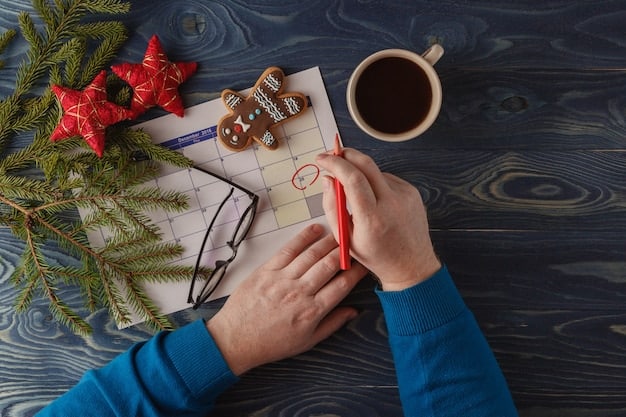 A close-up of a person's hand using a planner or digital calendar, with colorful sticky notes and a cup of coffee nearby, emphasizing organization and planning.