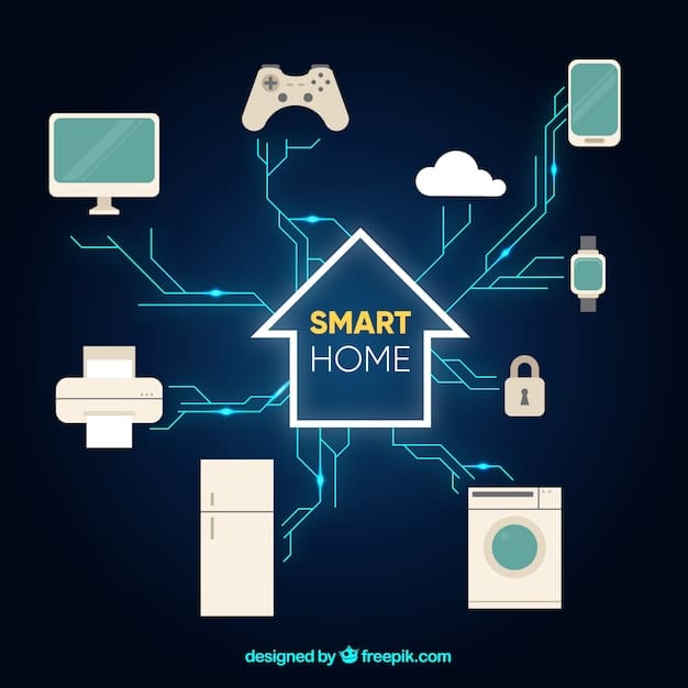 A detailed network diagram showing various IoT devices (smart home, industrial sensors, wearables) connected securely to a central server, with data flowing through encrypted tunnels. Vibrant, tech-inspired colors.