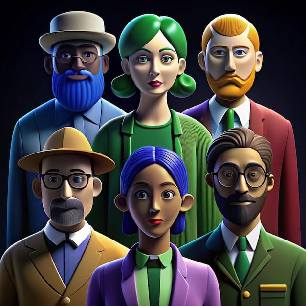 A diverse group of avatars, representing different ages and backgrounds, interacting in a vibrant, futuristic virtual town square. They are laughing and gesturing, conveying a sense of community and connection.