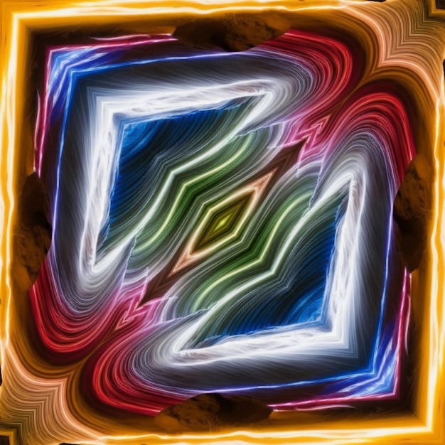 An AI-generated abstract painting with vibrant colors and complex patterns, displayed in a futuristic digital frame.