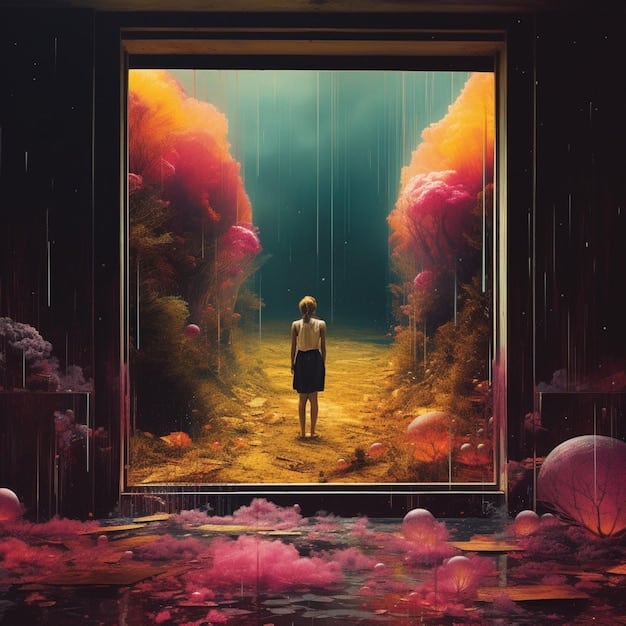 A split image showing a vibrant, colorful metaverse scene on one side and a lonely, dimly lit room on the other, symbolizing the potential disconnect between virtual engagement and real-life isolation, relevant to 'The Metaverse and Mental Health: What Are the Real Risks for US Users in 2025?'.