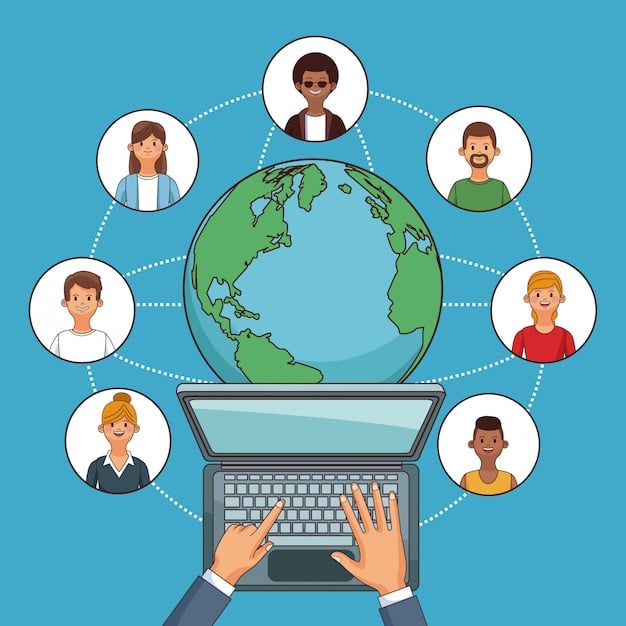 A graphic illustrating a global network of interconnected remote workers, symbolizing the expanded reach and collaboration opportunities afforded by modern technology and the shift towards virtual teams in The Future of Work: How Remote Collaboration Tools Are Evolving in 2025 and Beyond.