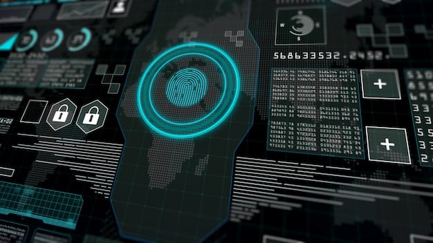 A futuristic control panel displaying cybersecurity protocols and data encryption measures, symbolizing the importance of protecting sensitive information in The Future of Work: How Remote Collaboration Tools Are Evolving in 2025 and Beyond.