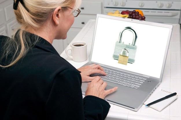 A graphic showing a person using a laptop with a padlock icon superimposed on the screen, surrounded by various data protection symbols like shields, encryption keys, and multi-factor authentication icons. The image conveys a sense of security and proactive measures against Cybersecurity Threats in 2025: Protecting Your Data and Privacy in an Increasingly Connected World.