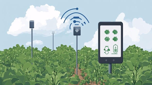 A network of interconnected sensors monitoring various environmental parameters, such as air quality, soil moisture, and water levels. The data collected is visualized on a dashboard, highlighting the role of technology in addressing climate change.