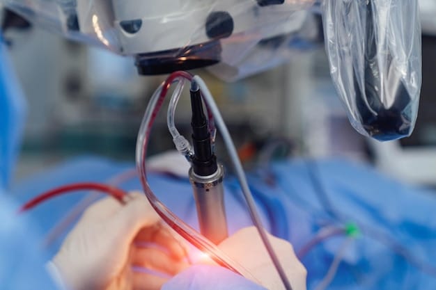 A close-up shot of a robotic arm performing a precise surgical procedure in a sterile hospital environment, with holographic displays showing real-time patient data powered by a seamless 5G connection. The image symbolizes The Impact of 5G Technology on US Industries: Opportunities and Challenges, particularly in healthcare and precision medicine.