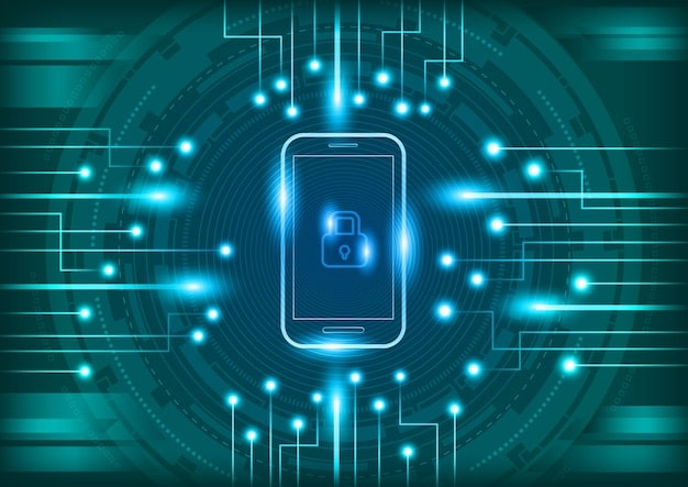 A graphic illustration depicting a digital lock symbol superimposed over a network of connected devices, representing the cybersecurity challenges associated with widespread 5G adoption. The image highlights the need for robust security measures to protect sensitive data in an interconnected 5G environment and shows The Impact of 5G Technology on US Industries: Opportunities and Challenges.