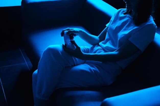 A person sitting alone in a room, bathed in the blue light of a smartphone, looking distressed and surrounded by stylized thought bubbles representing negative self-talk and comparing themselves to images on the screen. This visually represents the psychological toll of 'The Impact of Social Media on Body Image: Strategies for Promoting Positive Self-Esteem'.