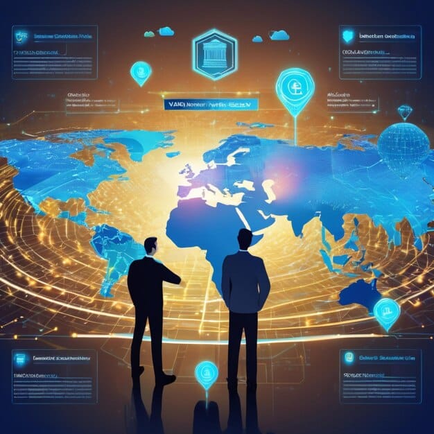 A detailed infographic showing the interconnection of global AI ethics regulations, with arrows pointing to how different regions influence each other, focusing on the US, EU, and Asia.