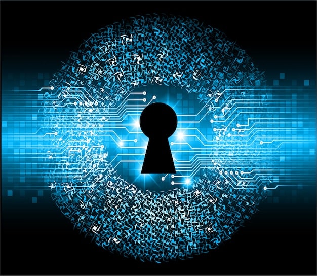 A digital illustration showing a lock icon intertwined with a binary code stream and AI neural network connections, symbolizing the enhanced focus on data privacy and security in AI systems.