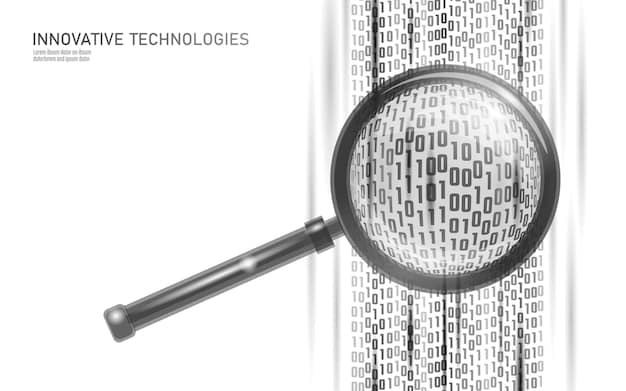 A magnifying glass hovering over complex lines of code and legal documents, symbolizing the detailed scrutiny and compliance required for AI ethics guidelines.