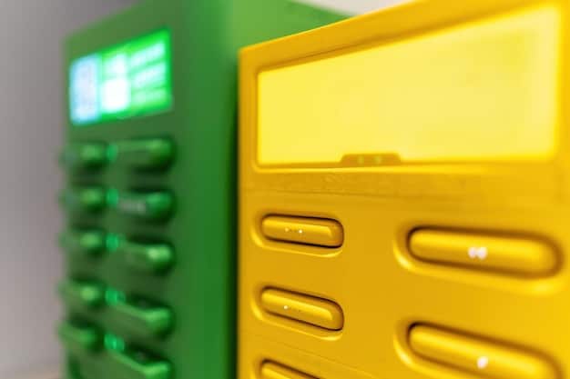 A close-up shot of a bright yellow U.S. EnergyGuide label prominently displayed on a refrigerator door, highlighting the estimated annual energy cost and consumption, with a blurred background of a modern kitchen.