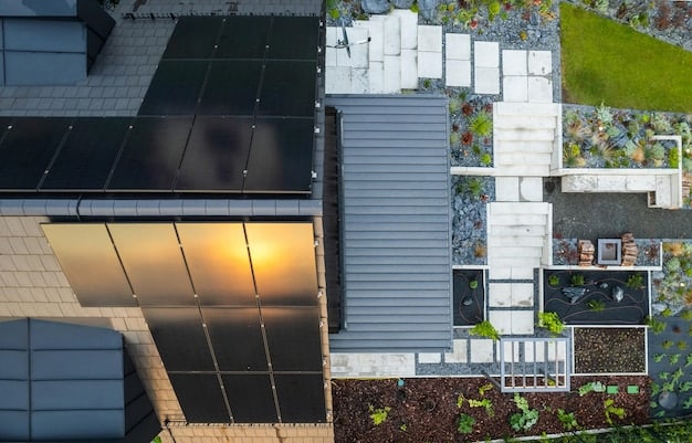 A residential rooftop with newly installed solar panels, showcasing their integration with the existing architectural design. The panels are sleek and modern, blending seamlessly with the roof tiles.