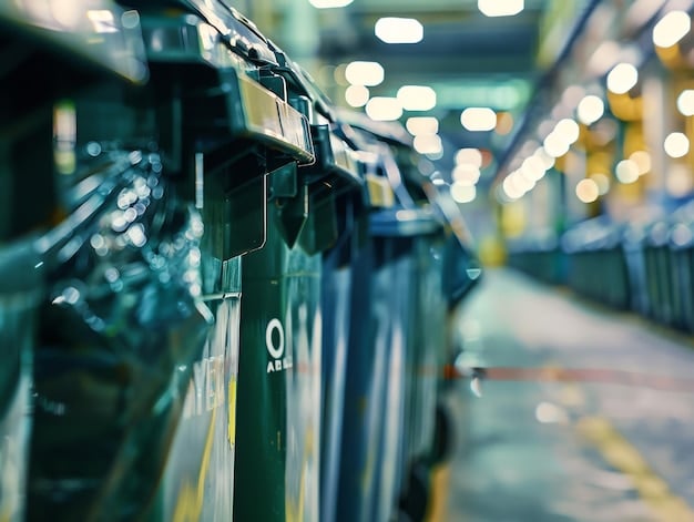 A close-up shot of a recycling facility in the US, highlighting the separation and processing of various industrial waste materials. Conveyor belts, sorting machines, and workers in protective gear are visible, emphasizing the importance of proper waste management practices in light of the New EPA Regulations: How Will They Impact US Manufacturing's Sustainability Practices in 2025?.