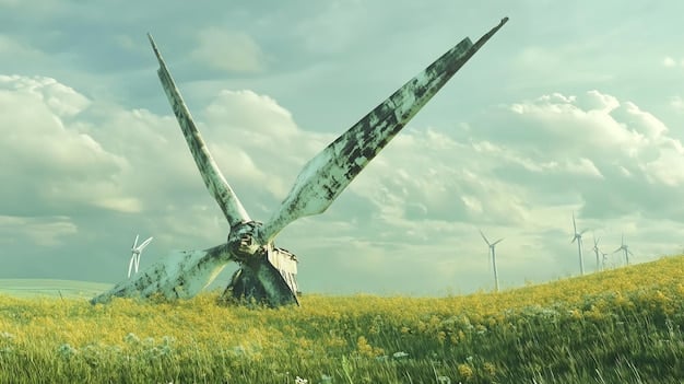 A split image. On one side, a wind turbine farm generating clean energy. On the other side, a forest replanting initiative with rows of newly planted trees. The contrast emphasizes different types of carbon offset projects US companies can invest in as they consider US Companies: Are Carbon Offset Programs a Viable Strategy for Achieving Net-Zero Emissions by 2050?.