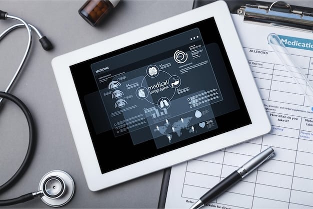 A close-up of a tablet screen displaying a clear, user-friendly interface with medical procedure costs and insurer negotiated rates, alongside a stethoscope and a calculator, emphasizing financial clarity in healthcare.