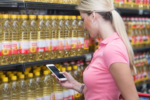 A photograph of a person using a smartphone to compare prices of different products on an online shopping app. Focus should be on the screen showing different price points and the person's hand making a selection. This highlights how shoppers are adapting to changes caused by US Trade Policy Update: How New Regulations Could Affect Consumer Goods Prices by 15%.