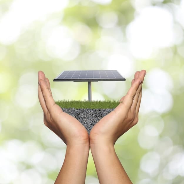 A close-up of a hand holding a small solar panel, symbolizing individual investment in renewable energy with government incentives supporting the initiative related to Understanding the Latest US Policy on Renewable Energy Incentives for 2025.