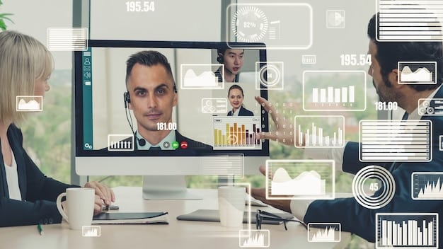 A digital interface showing various collaboration tools like video conferencing, project management software, and chat applications open on a laptop screen, symbolizing an integrated digital workspace.
