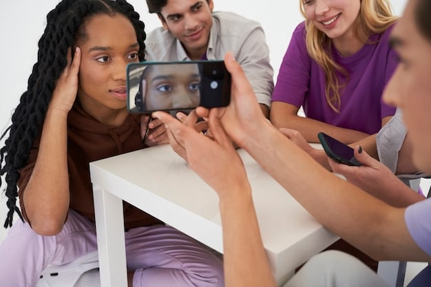 An image depicting a diverse group of micro-influencers collaborating on digital content, with bubbles showing various social media platforms and engagement metrics, highlighting the creator economy.