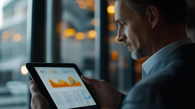A non-technical professional reviewing a simple data visualization on a tablet, analyzing key performance indicators (KPIs) in a marketing campaign. Focus is on the clarity of the data presentation and its accessibility to someone without a strong technical background in Data Analytics for Non-Tech Professionals: A Step-by-Step Guide to Future Success.