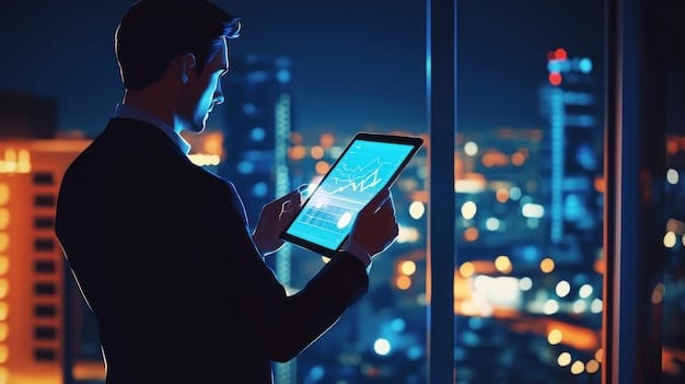 A project manager using a tablet to review AI-generated risk assessments, with a visual overlay showing potential bottlenecks and mitigation strategies. Emphasizes the use of AI for proactive risk management and decision support in Project Management in the Age of AI: New Skills to Stay Relevant.