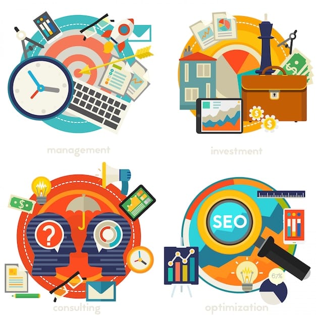 A collage of icons representing different aspects of digital marketing: a magnifying glass for SEO, a megaphone for social media marketing, a bullhorn for public relations, and a lightbulb for content strategy. The collage should clearly illustrate the various facets involved in How to Become a Digital Marketing Expert in 6 Months: A Practical Roadmap concept.