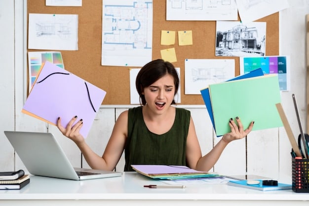 An individual sitting at a desk, visibly stressed and overwhelmed with sticky notes and papers around them, highlighting the importance of adaptability in the workplace and the need to Adapt or Fall Behind: The Most Important Soft Skills for the Future of Work.