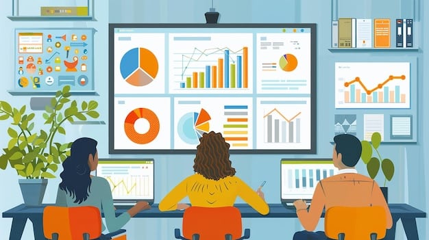 a person analyzing data on a large screen while other team members work at various computers in the background. A modern office space with large windows and natural light is shown and gives the feeling of an up to date environment on learning How to Build a Successful Online Business in 2025: Essential Digital Skills.